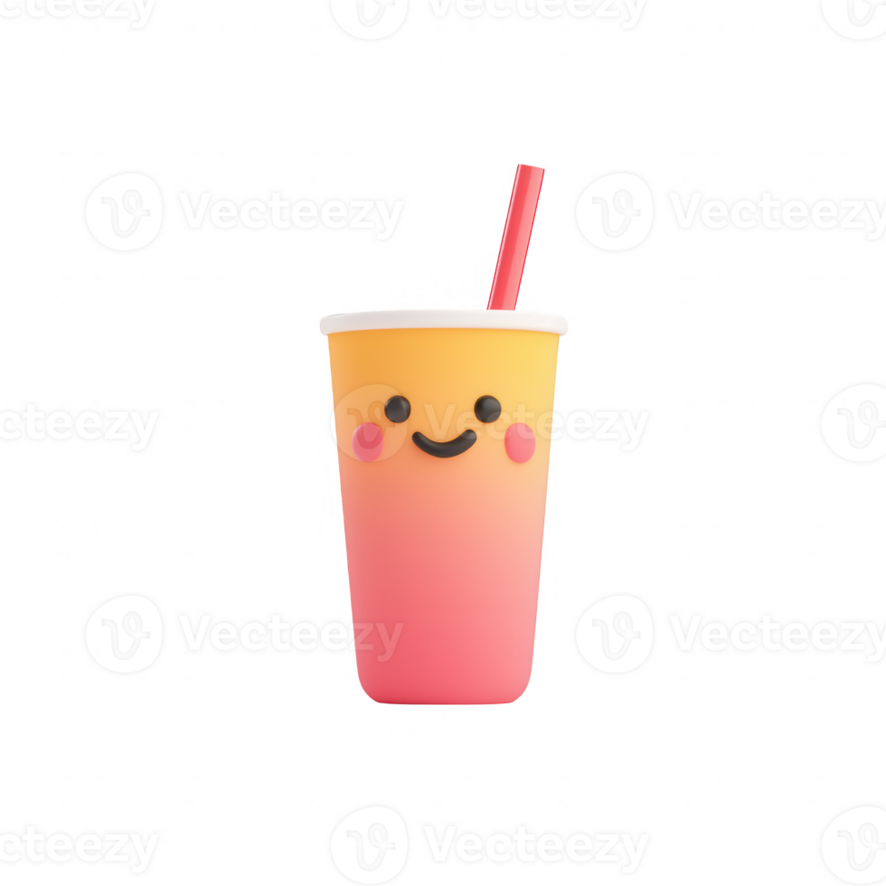 A cheerful drink with a smiling face and colorful gradient design. png