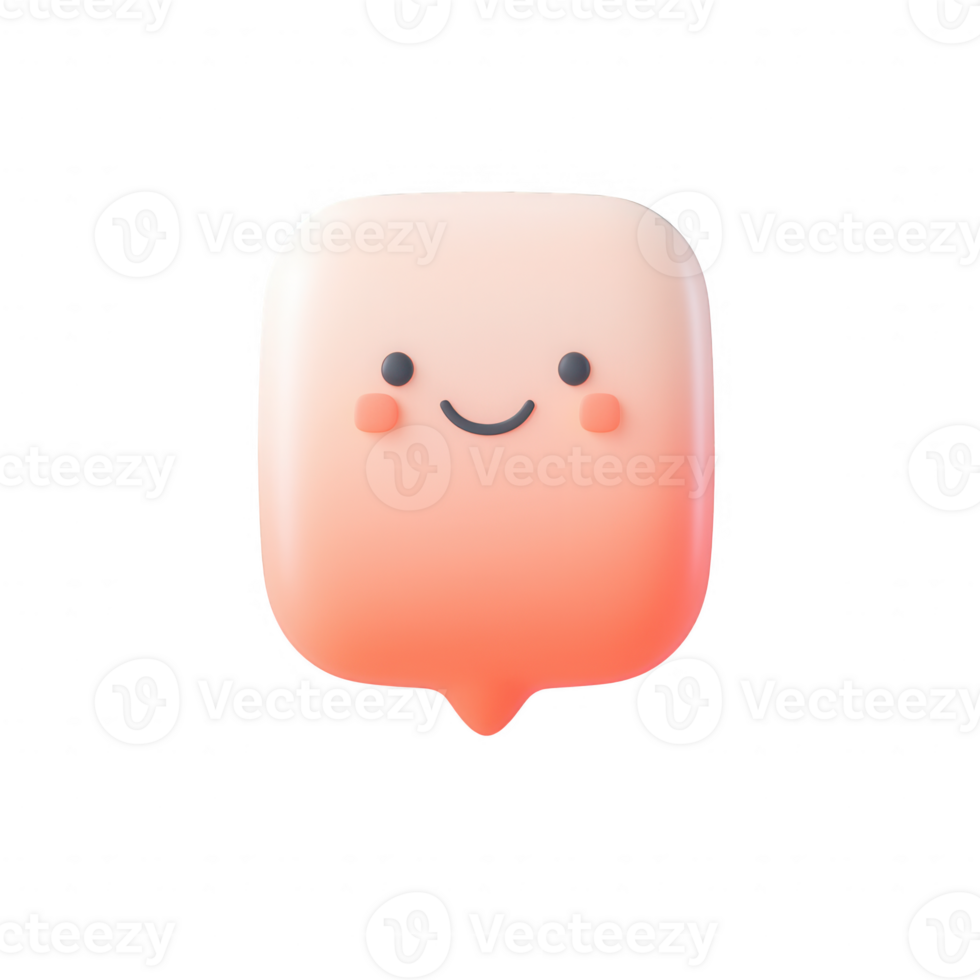 Cute, animated speech bubble character with a friendly smile and soft colors. png
