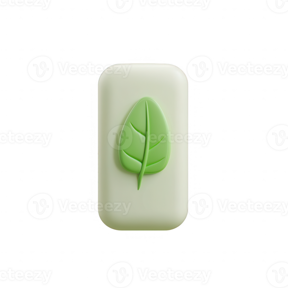 Eco-friendly soap bar featuring a green leaf design for sustainable living. png