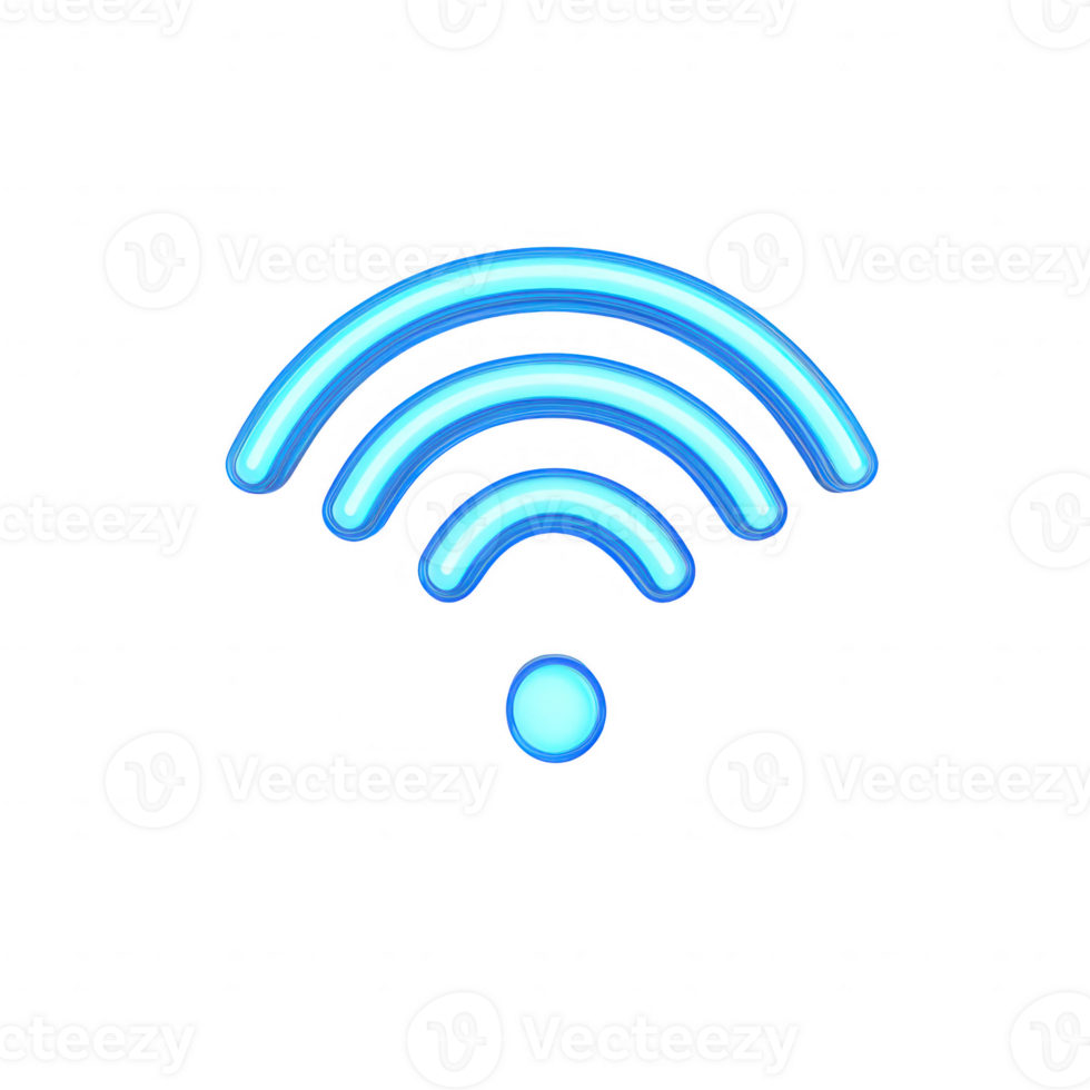 A modern wireless signal icon glowing in blue, symbolizing connectivity and communication. png