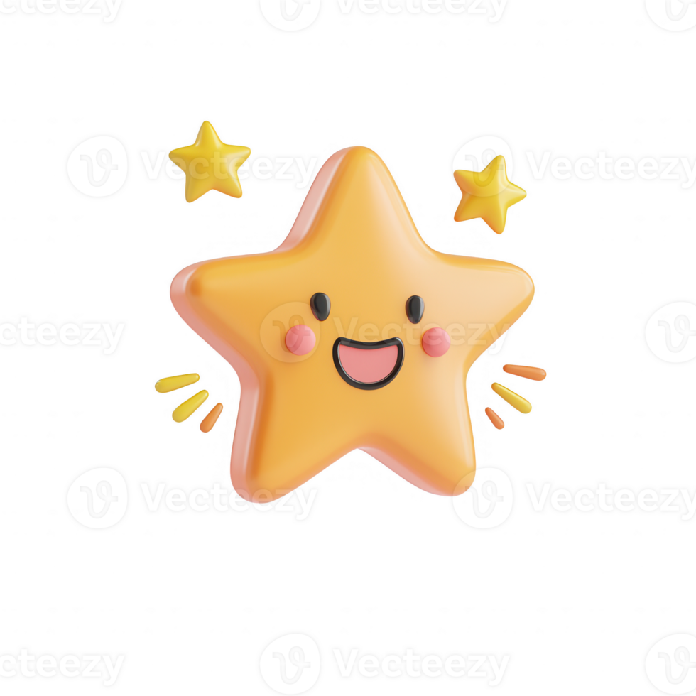 Cheerful cartoon star character with smiling face and sparkle stars. png