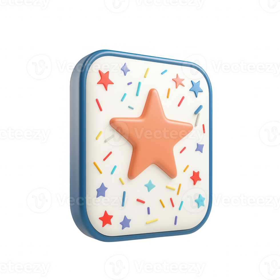 Colorful, star-shaped cake decoration with sprinkles for festive baking and celebrations. png