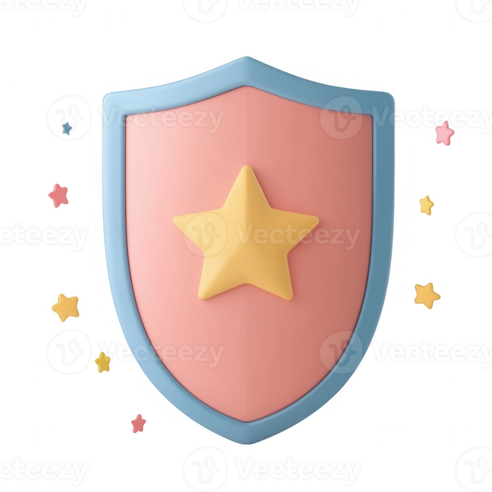 Colorful shield design with star and sparkles for digital themes. png