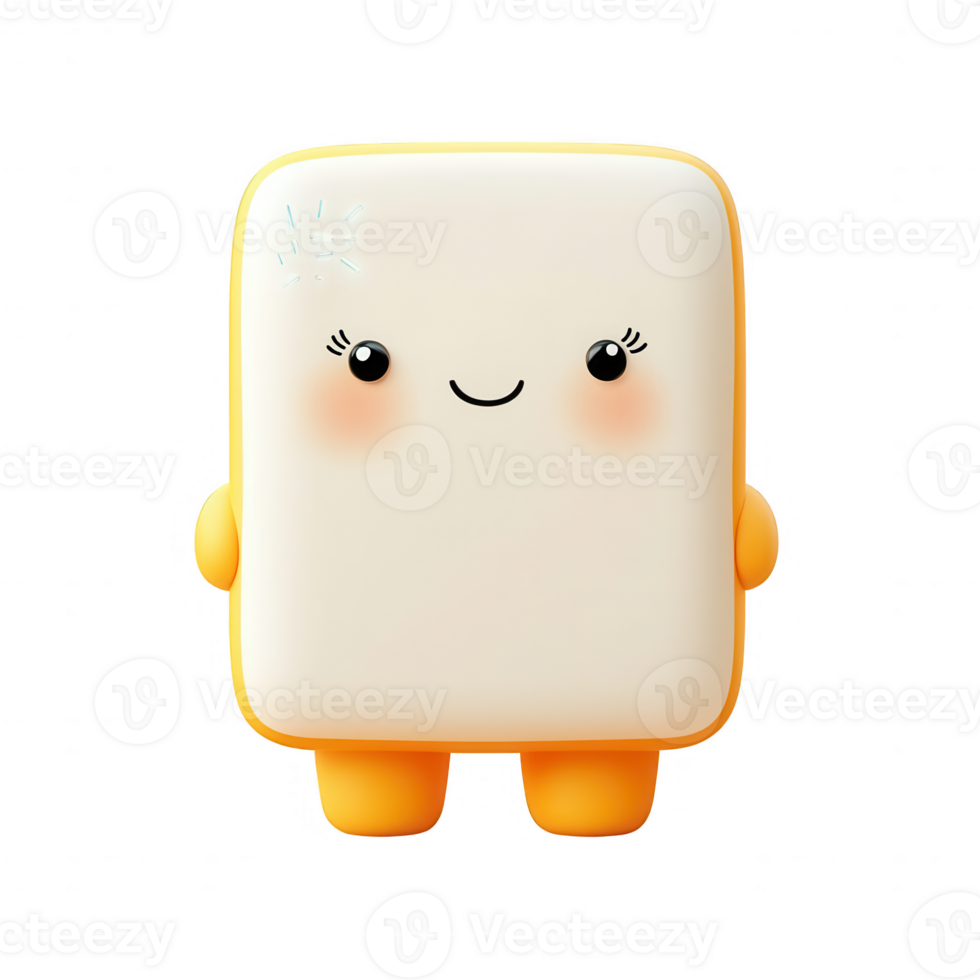 Cute cartoon character resembling a happy marshmallow with a smiling face. png