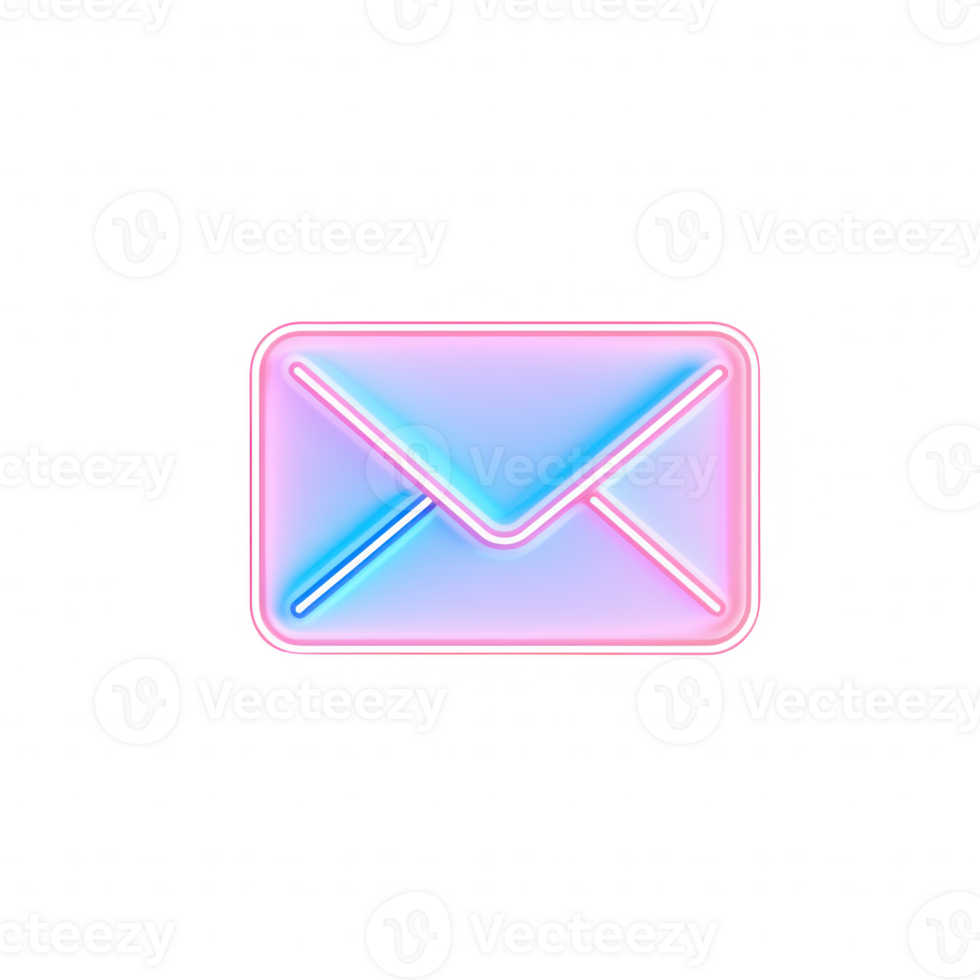 Futuristic neon envelope icon representing digital communication and messaging. png