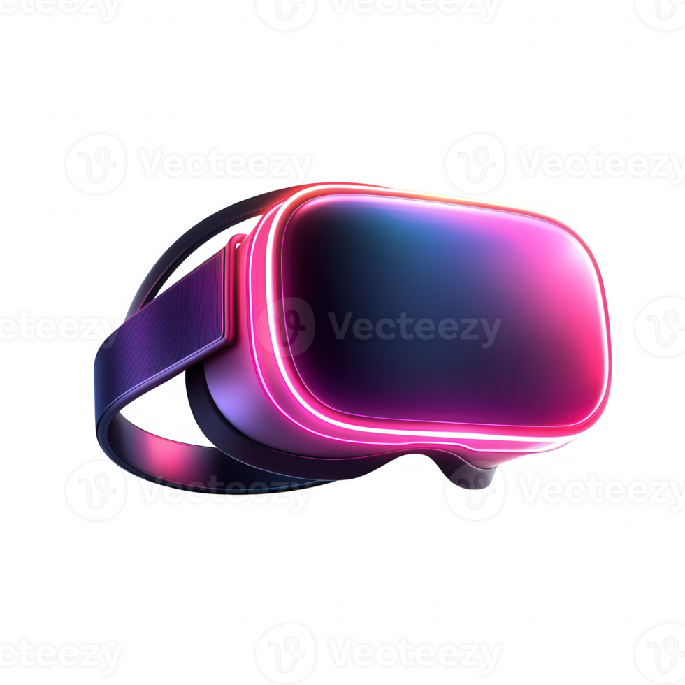 Futuristic virtual reality headset with vibrant neon colors and sleek design. png