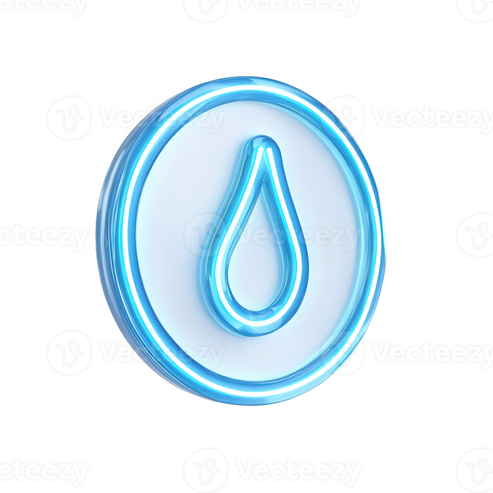 Modern neon blue droplet symbol representing water and innovation. png