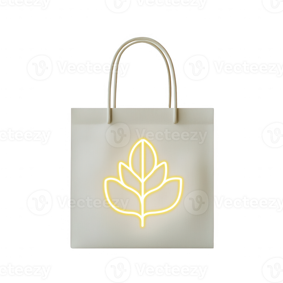 Stylish eco-friendly tote bag featuring a neon leaf design for everyday use. png
