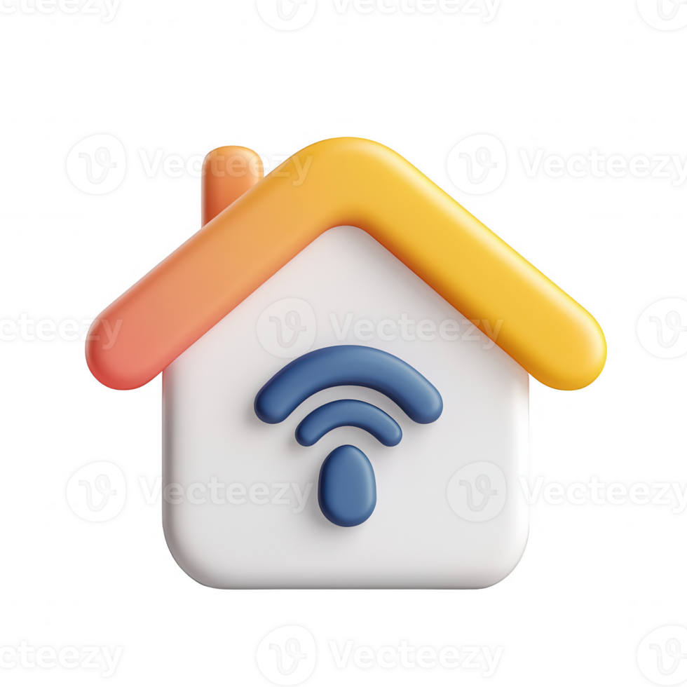 Stylized icon of a smart home with WiFi symbol, representing modern connectivity. png