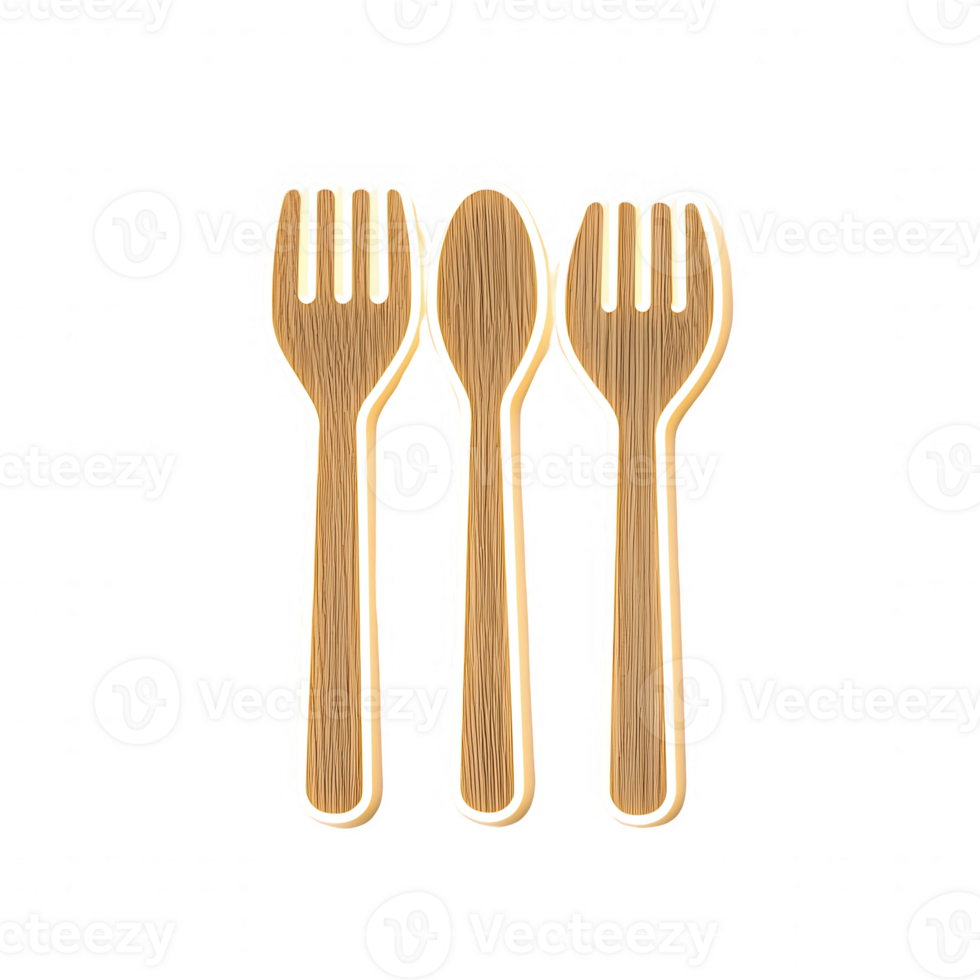 Three eco-friendly bamboo utensils including forks and a spoon. png