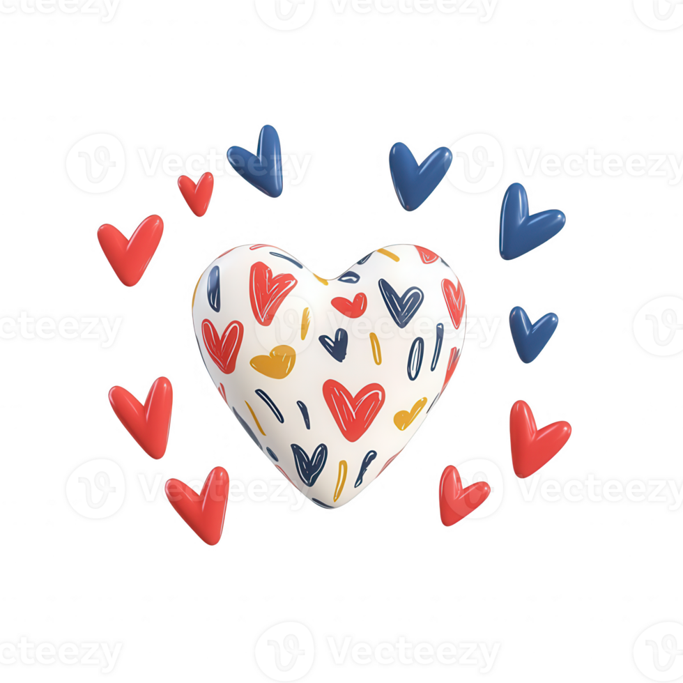 A colorful heart surrounded by smaller hearts, symbolizing love and affection. png