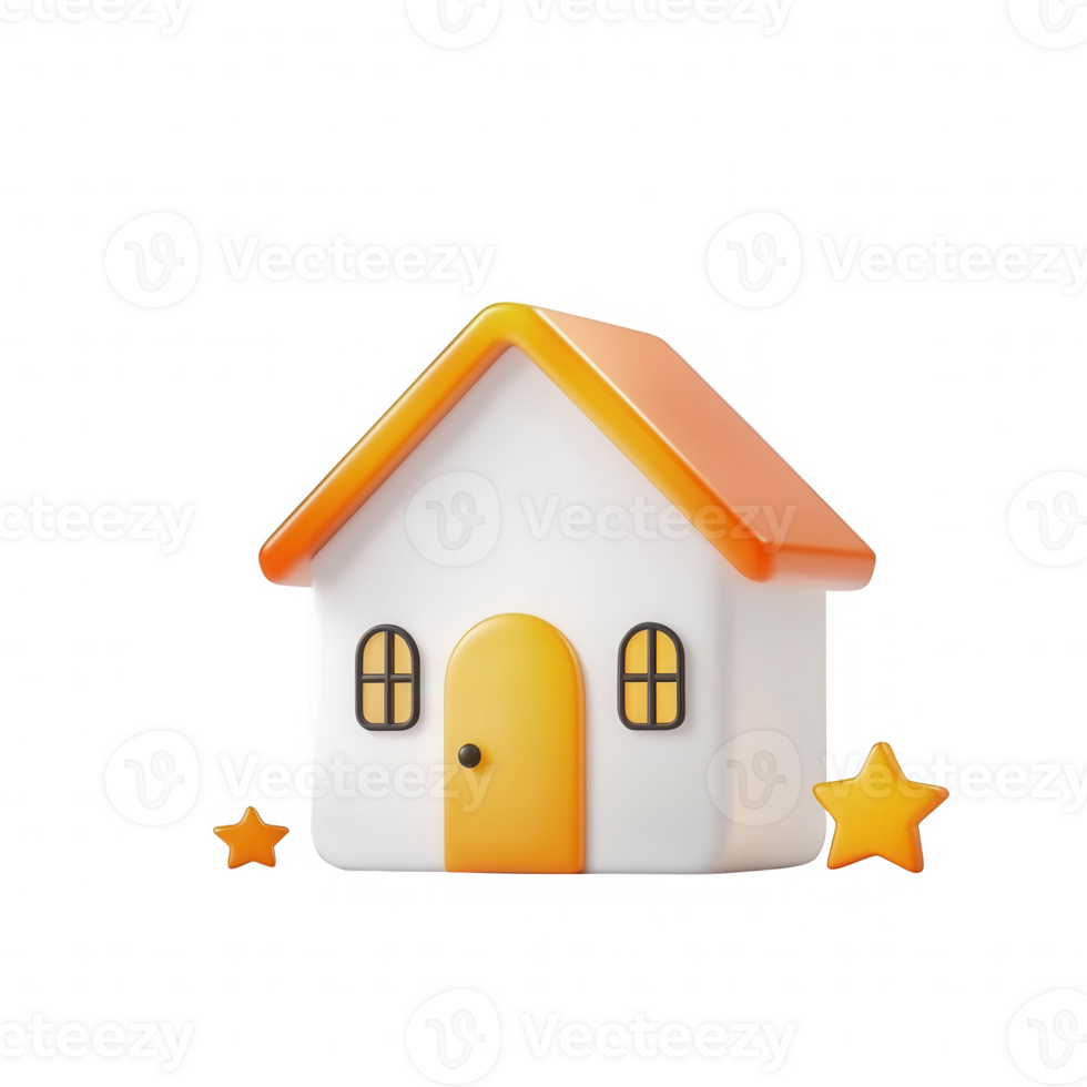 A cute, cartoonish house design with bright colors and a welcoming appearance. png