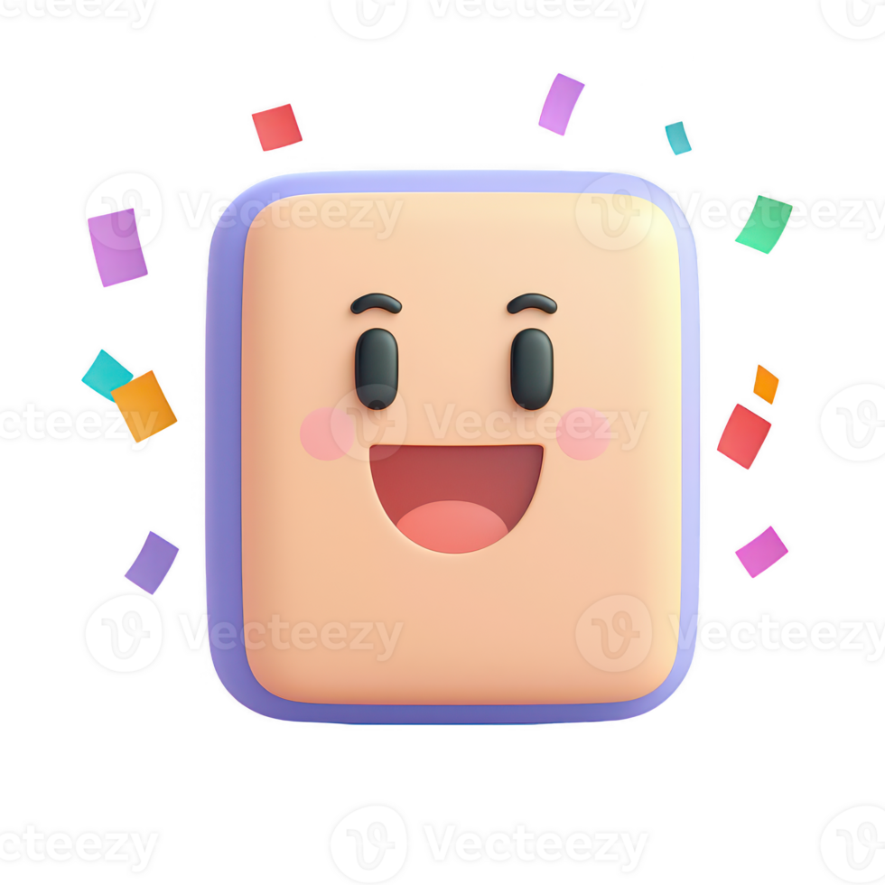 A cute, cheerful emoticon with confetti, perfect for digital designs or celebratory themes. png