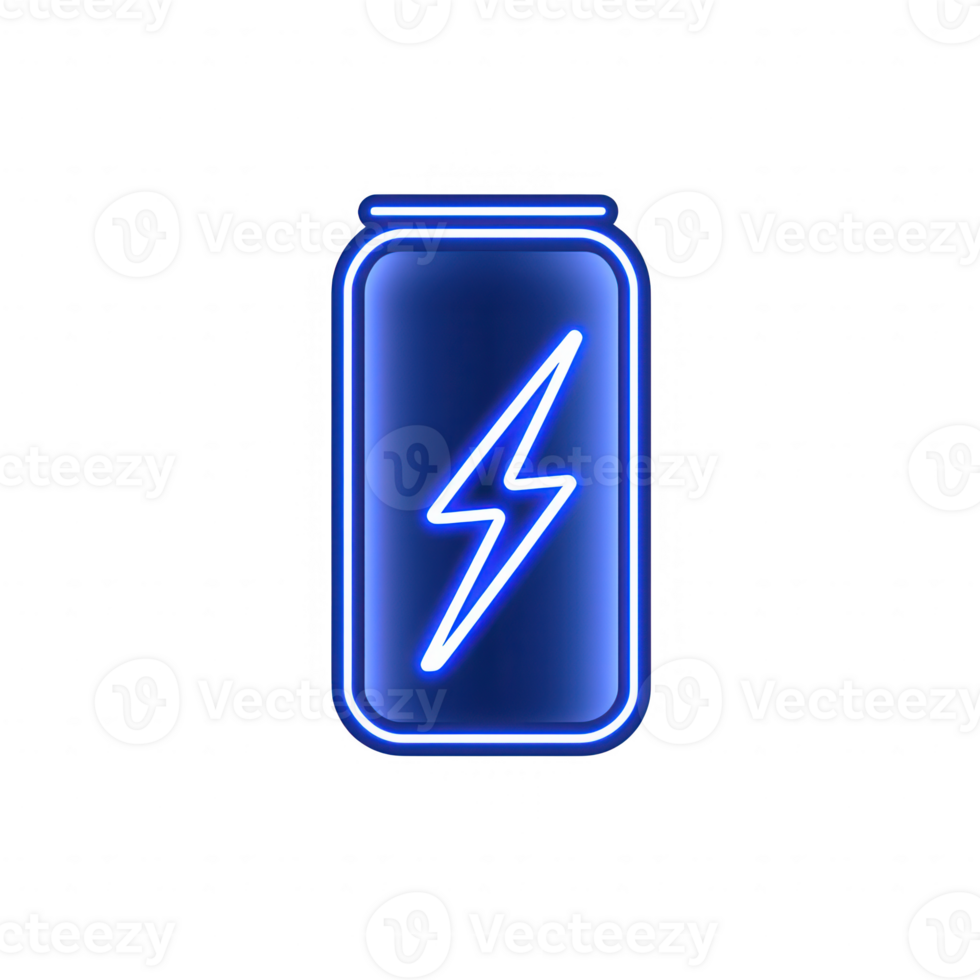 A glowing neon battery illustration representing energy and innovation. png