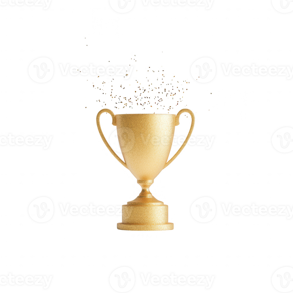 A golden trophy symbolizing victory and achievement, adorned with colorful confetti. png