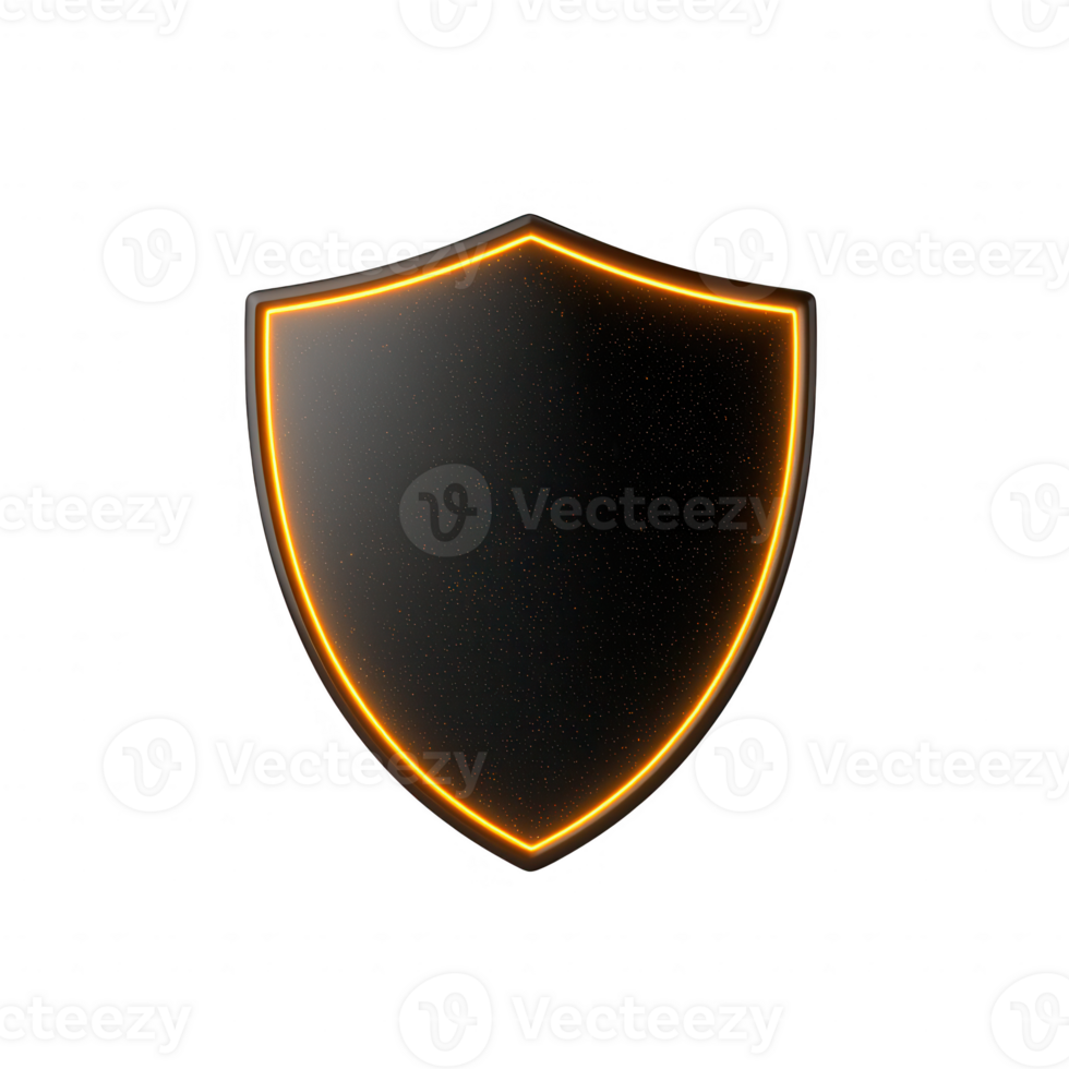 A sleek black shield with an orange glow, symbolizing protection and security. png