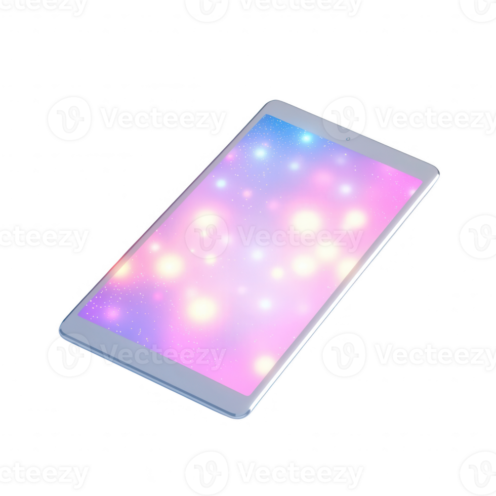 A stylish tablet displaying a vibrant, starry background of soft colors. png