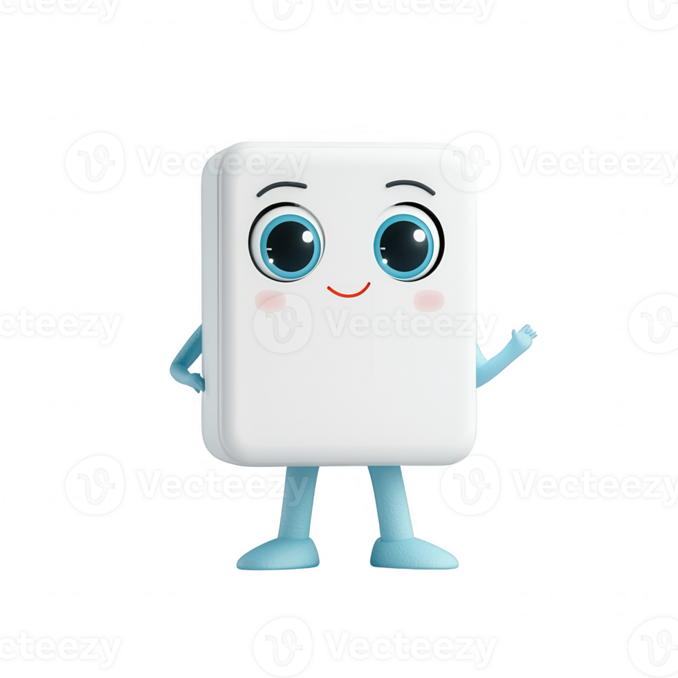 A cheerful cartoon character with big eyes and a friendly smile, representing joy and fun. png