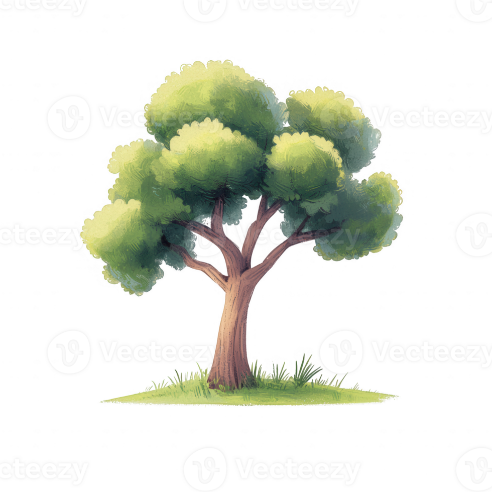 A vibrant illustration of a lush green tree with a sturdy trunk and broad foliage. png
