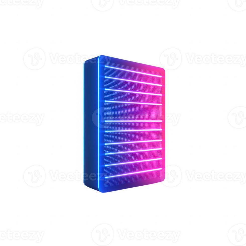 A vibrant LED light panel with colorful neon stripes illuminating the space. png