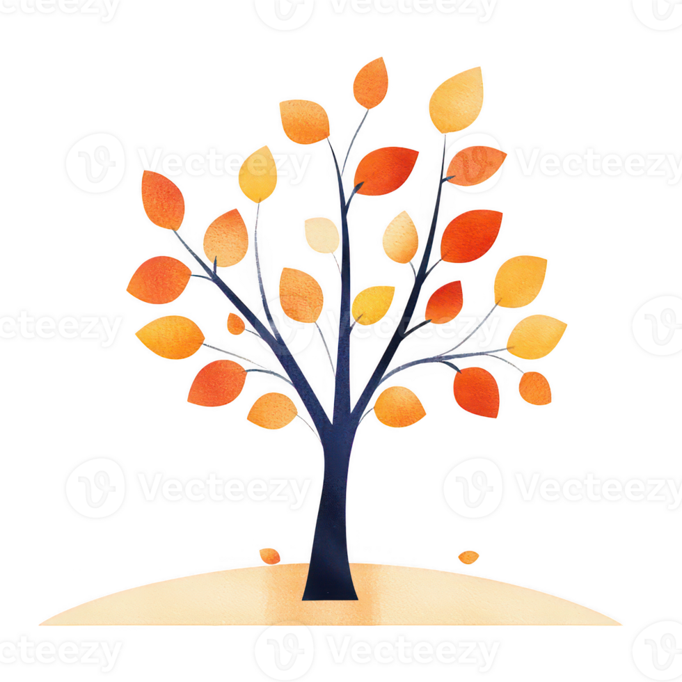 A vibrant, artistic tree with colorful autumn leaves on a simple background. png
