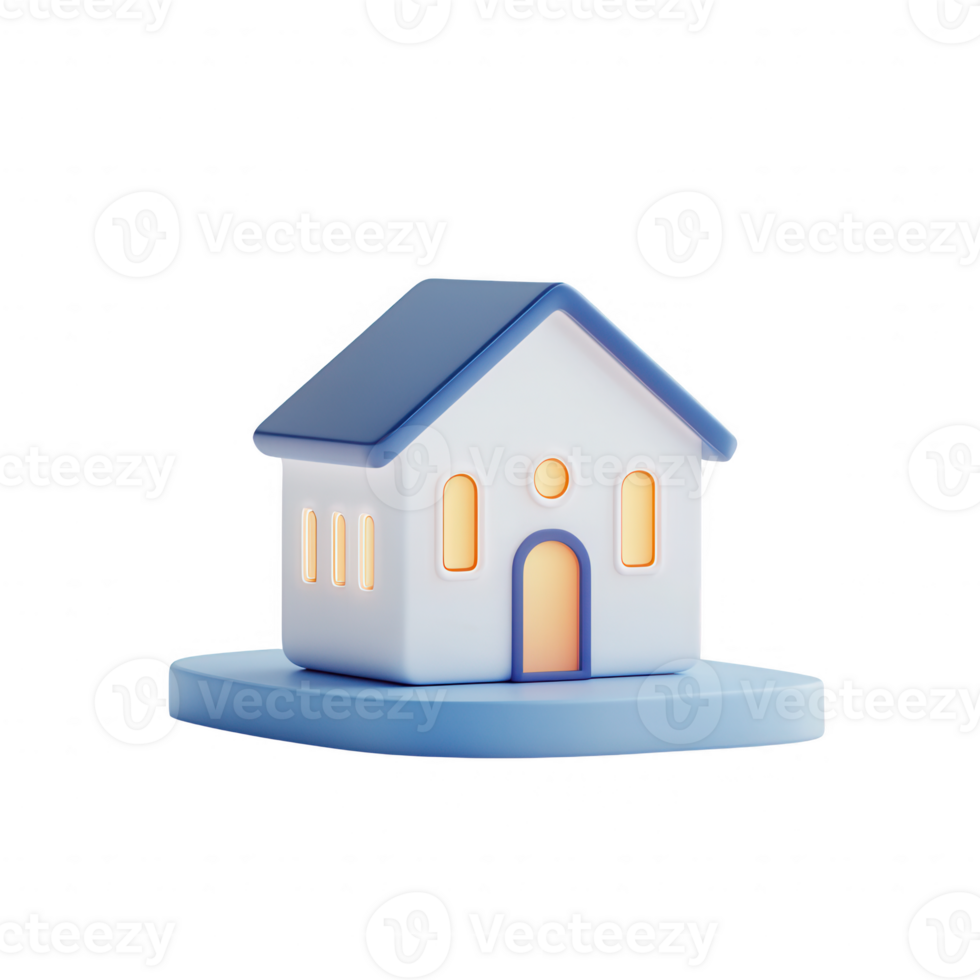 A charming 3D house illustration with soft colors and warm lights representing coziness. png
