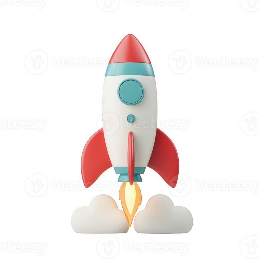 A colorful rocket launching into the sky, symbolizing adventure and innovation. png