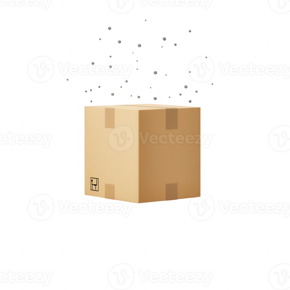 A cardboard box floating with bubbles, symbolizing delivery and packaging concepts. png