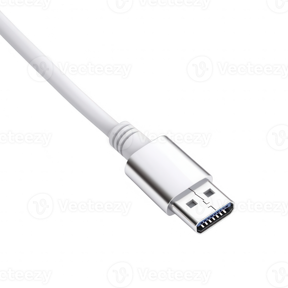 A close-up of a modern USB cable connector on a clean white background. png