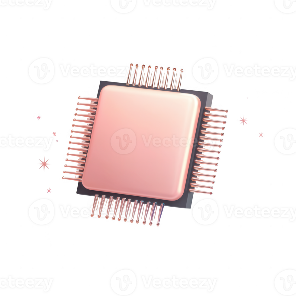 A close-up of a modern microprocessor chip with intricate connections and design. png