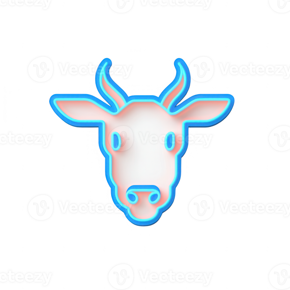 A colorful neon illustration of a cow's head, highlighting modern art vibes. png
