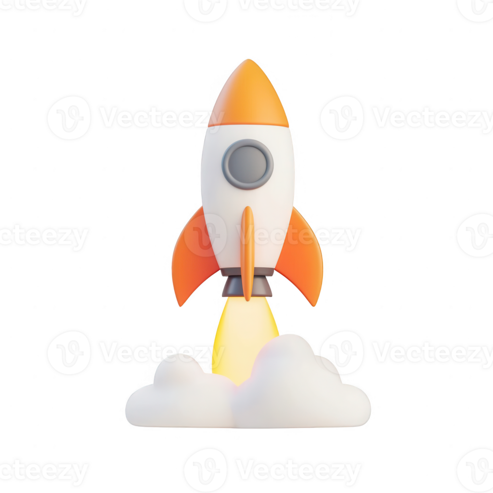 A colorful rocket launching into the sky, symbolizing innovation and exploration. png