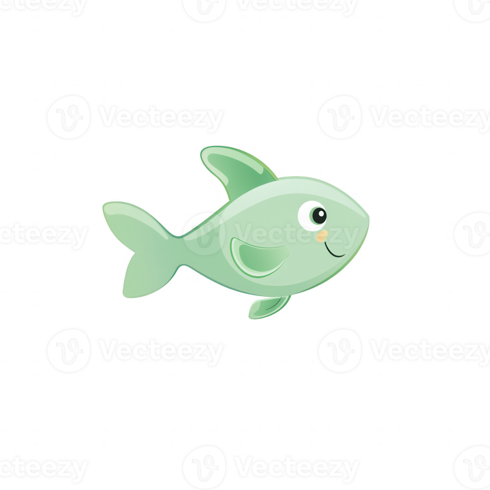 A cute cartoon fish with a smiling face and vibrant green color. png