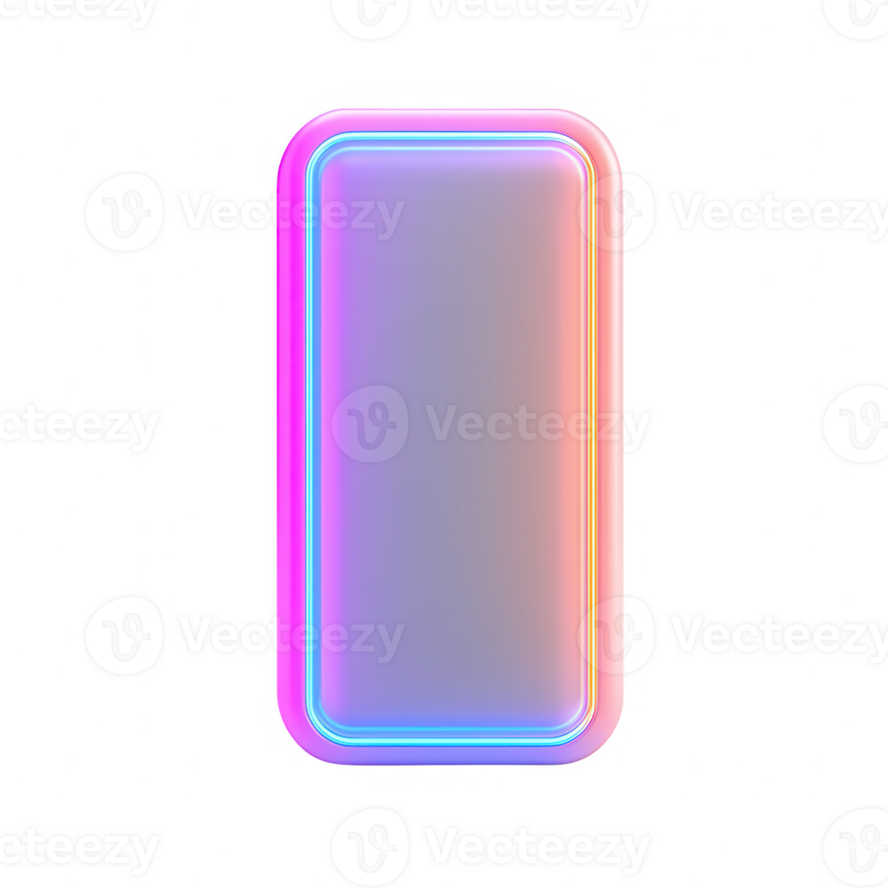A futuristic glowing rectangular panel with vibrant neon colors and smooth gradients. png