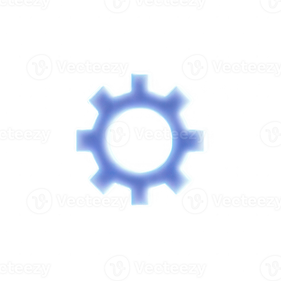 A glowing gear icon symbolizing technology and innovation in design. png