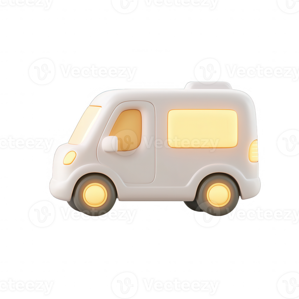 A minimalist white van illustration with glowing lights for modern design projects. png
