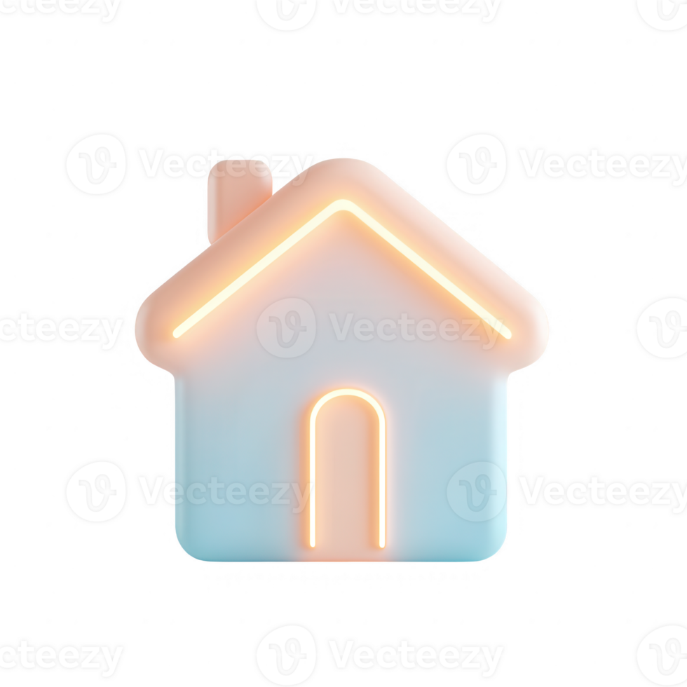 A modern neon house icon representing comfort and style in home design. png