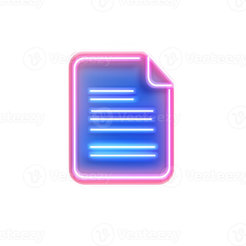 A neon blue and pink illuminated document icon, perfect for digital design projects. png