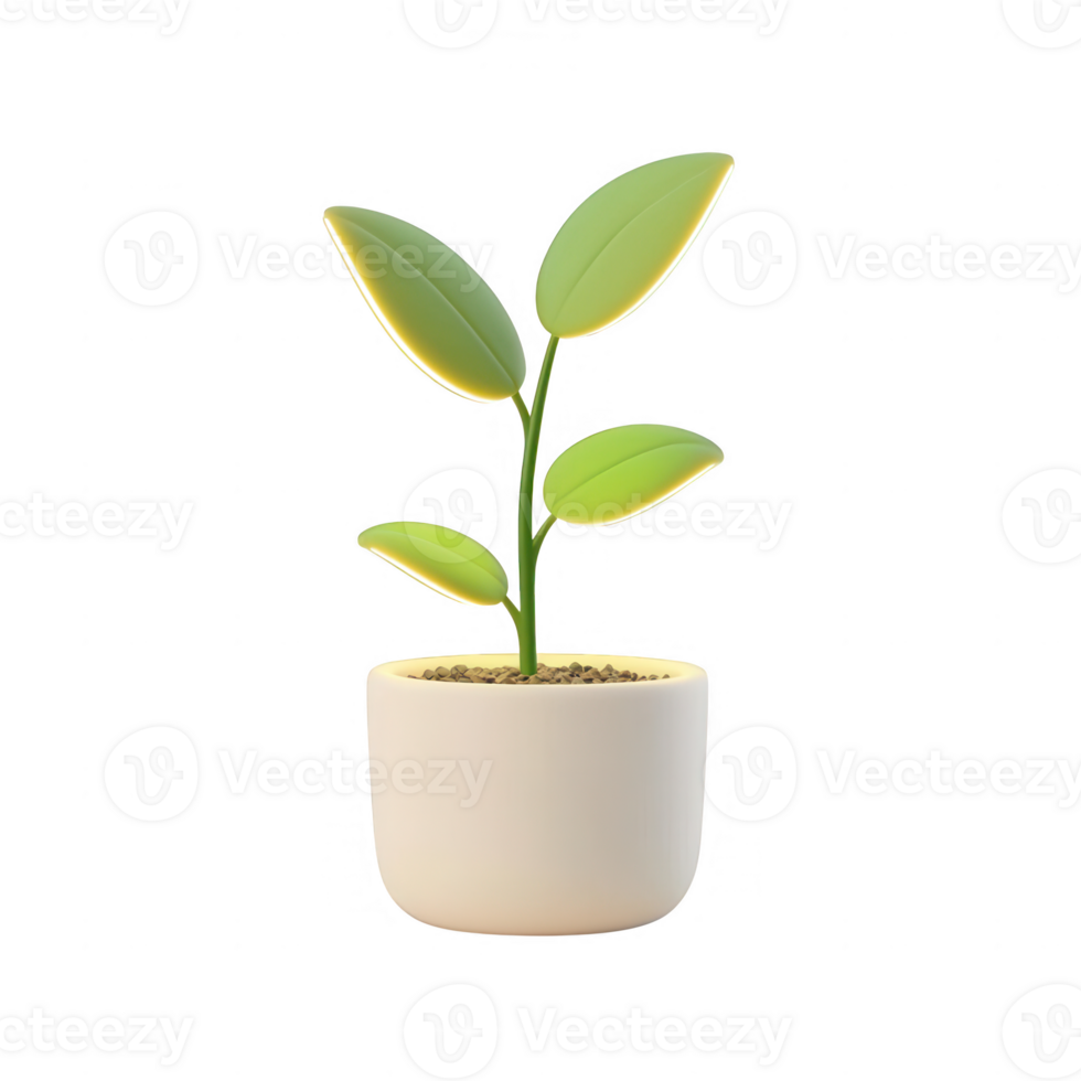 A small green plant in a white pot, symbolizing growth and environmental health. png