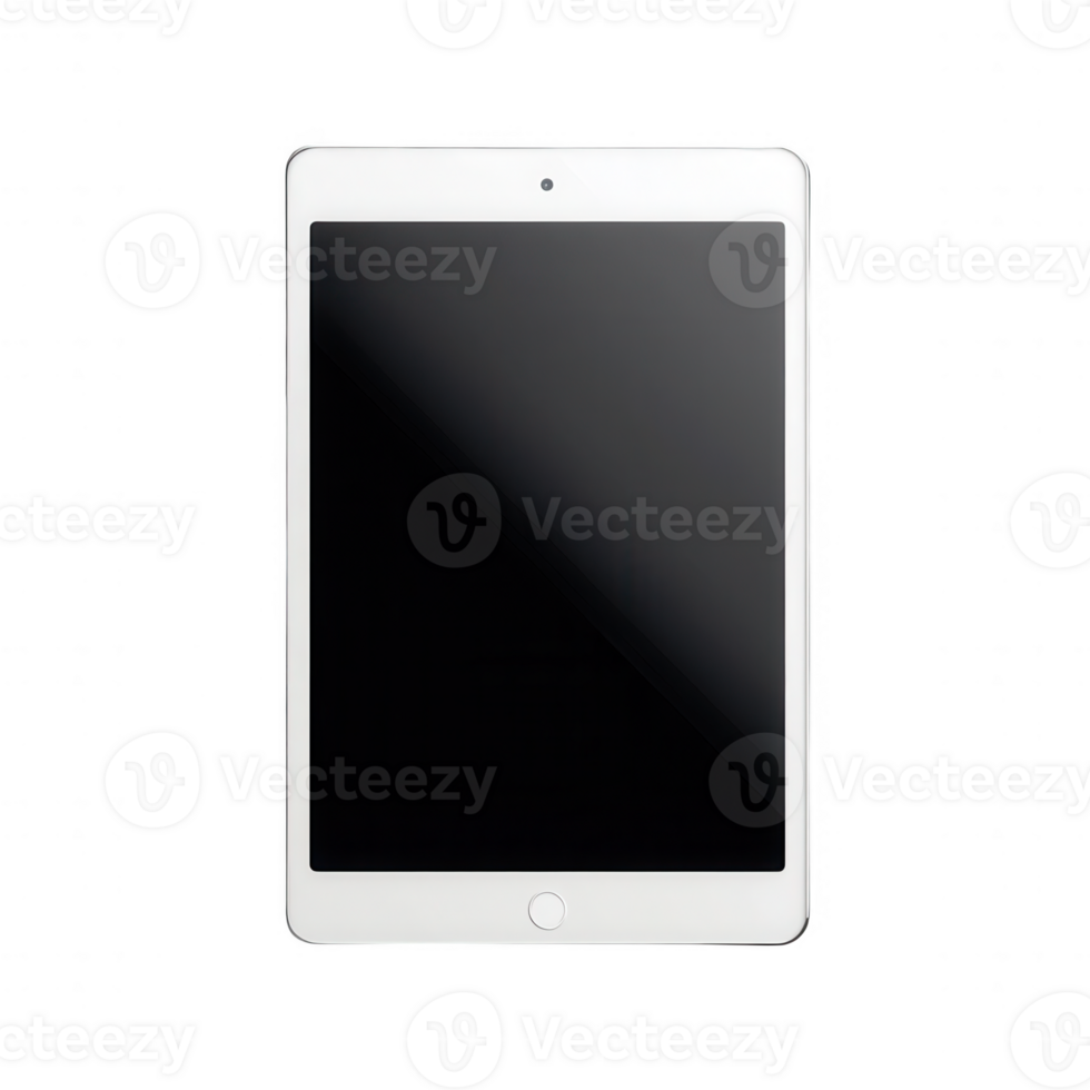 A sleek white tablet featuring a smooth glass screen and minimalist design. png