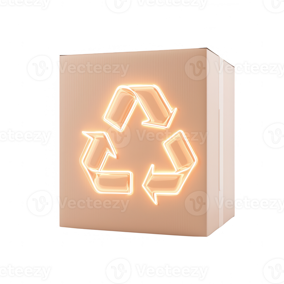 A stylish box with a glowing recycle symbol, promoting sustainability and eco-friendliness. png