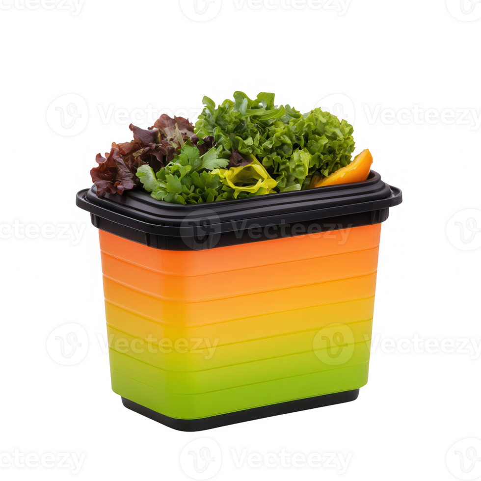 A vibrant container filled with fresh, colorful green leafy vegetables. png
