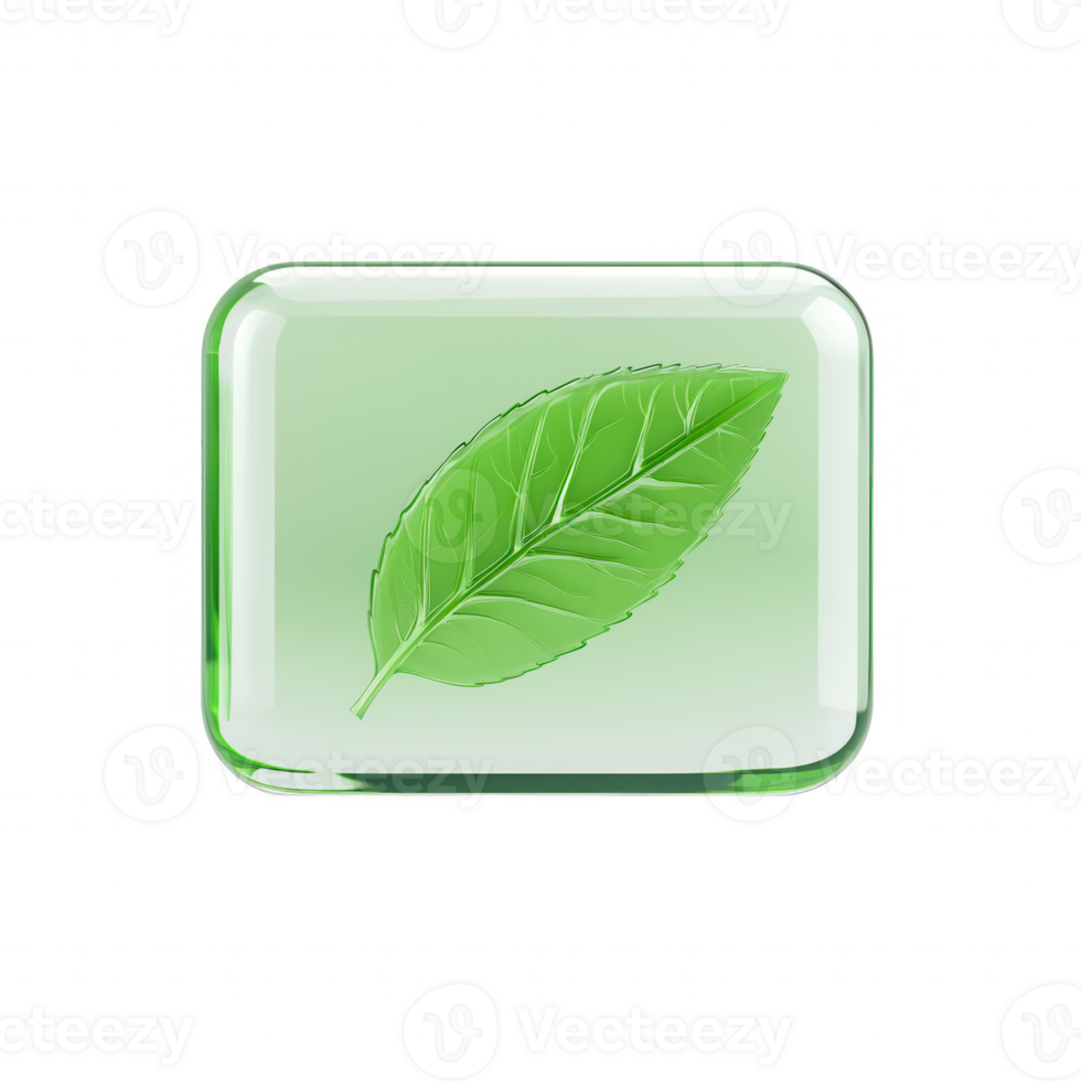 A vibrant green leaf displayed on a translucent background, symbolizing nature. png