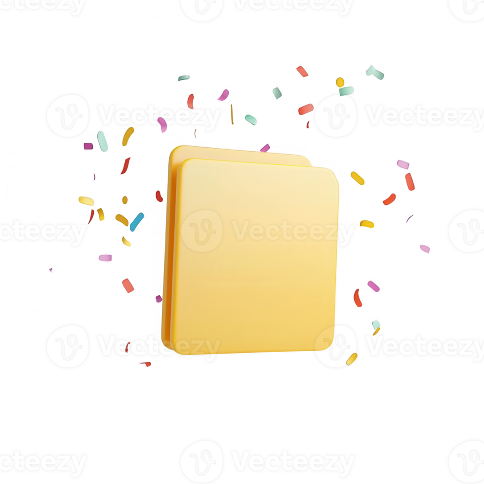 A vibrant illustration featuring a yellow file icon with colorful confetti around it. png