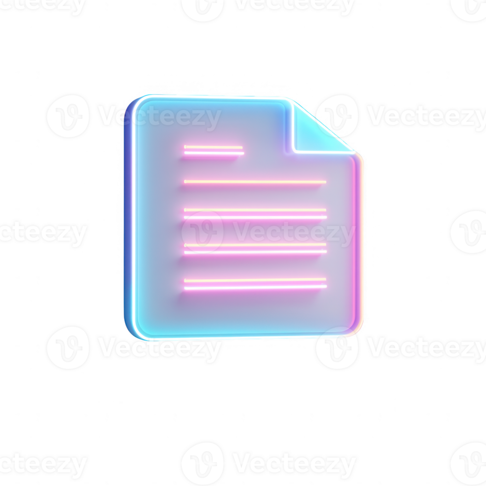 A vibrant neon document illustration with glowing lines for modern digital design projects. png