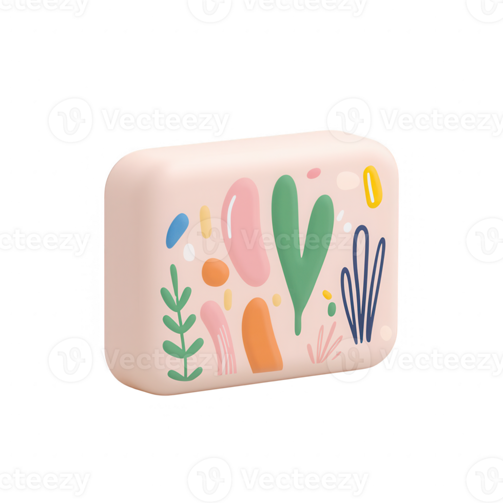 Colorful abstract design featuring whimsical shapes and botanical elements. png