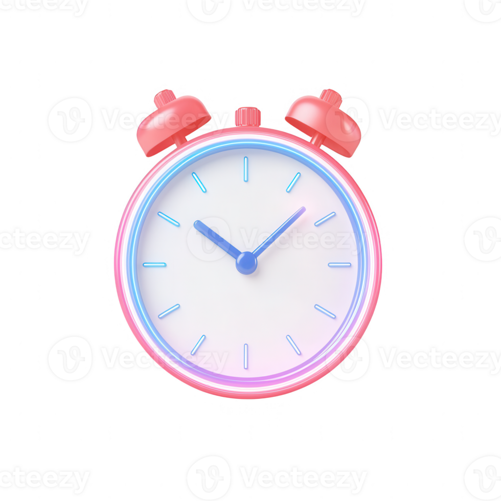 Colorful alarm clock with vivid features, representing time management and efficiency. png