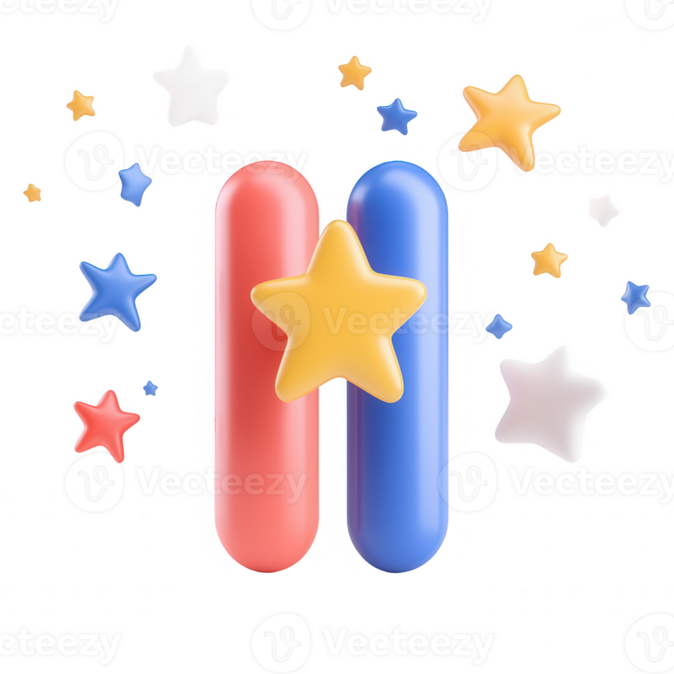 Colorful abstract shapes with stars create a playful and vibrant design element. png