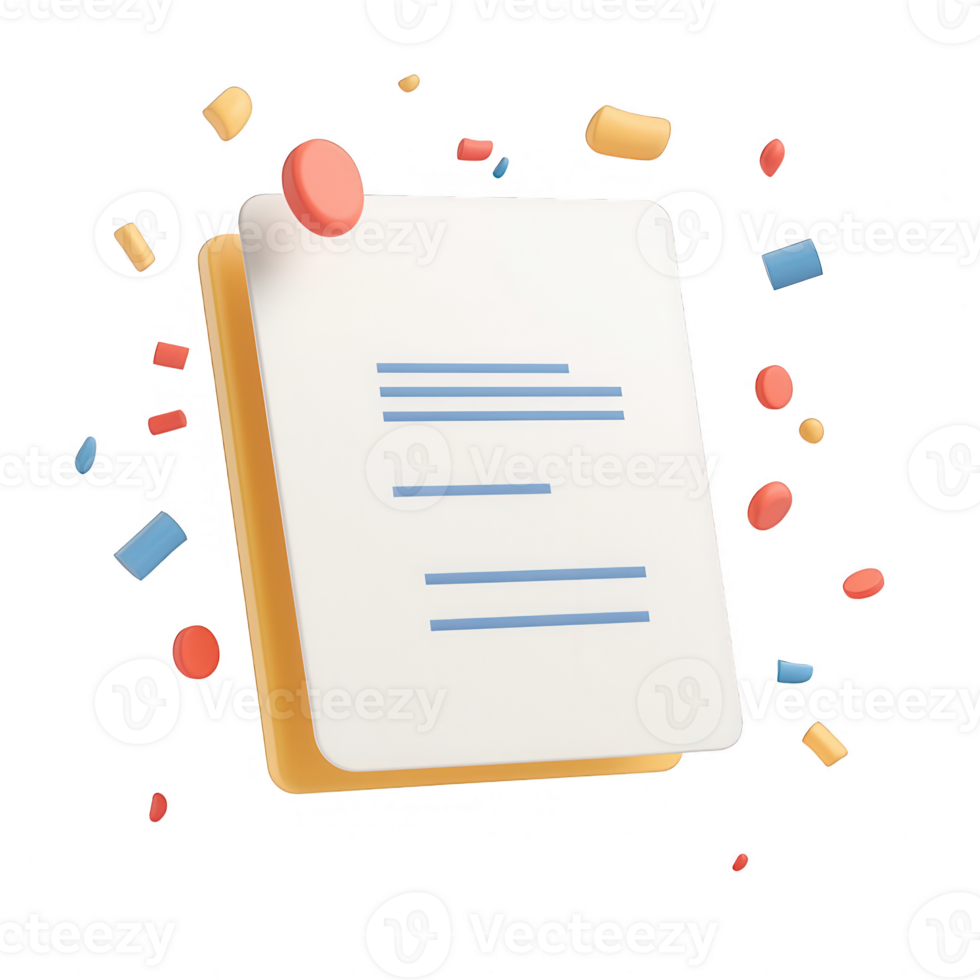 Colorful graphic elements surrounding a blank paper, ideal for creative projects. png