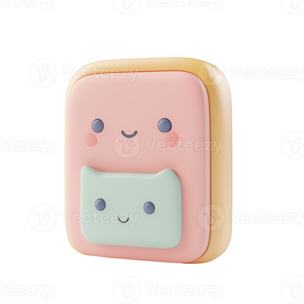 Cute cartoon character with smiling faces in pastel colors, adding joy to designs. png